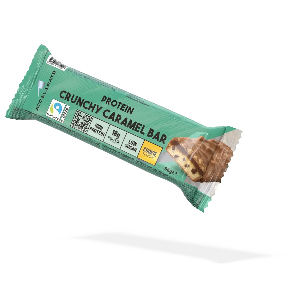 Barrita de proteína crujiente de caramelo y galleta