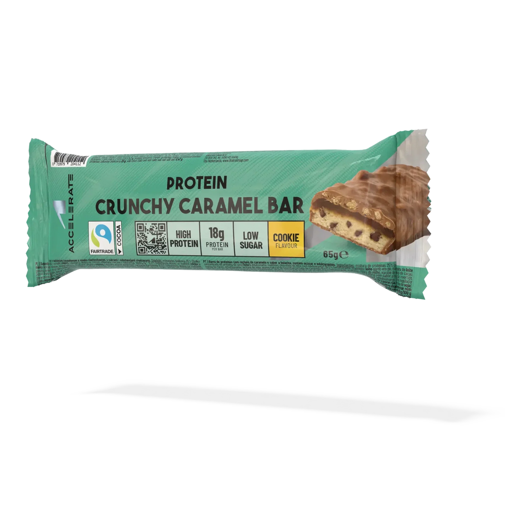 Barrita de proteína crujiente de caramelo y galleta